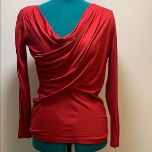 Red drapey long sleeve shirt